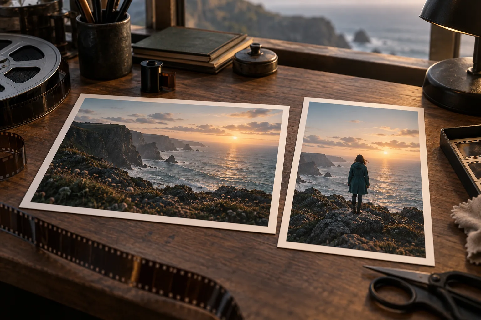 Landscape and portrait photographic prints of the same coastal scene